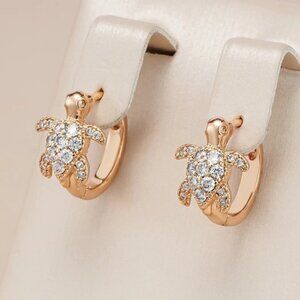 Rose Gold Plated Sea Turtle Zirconia Stud Earrings